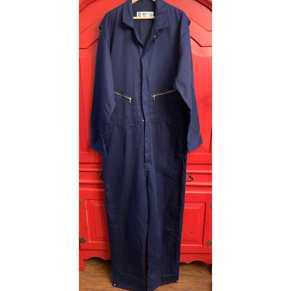NWOT Red Kap CC18NV5 Zip-Front Cotton Coverall Navy Blue Snap Ankle Cuff 52 LN